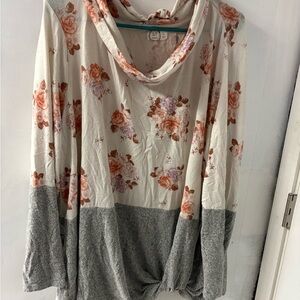 Maurices Floral Cowl Neck Top - Cream and Gray